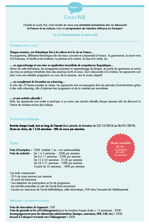 brochure cours FLE amiens cours de langues